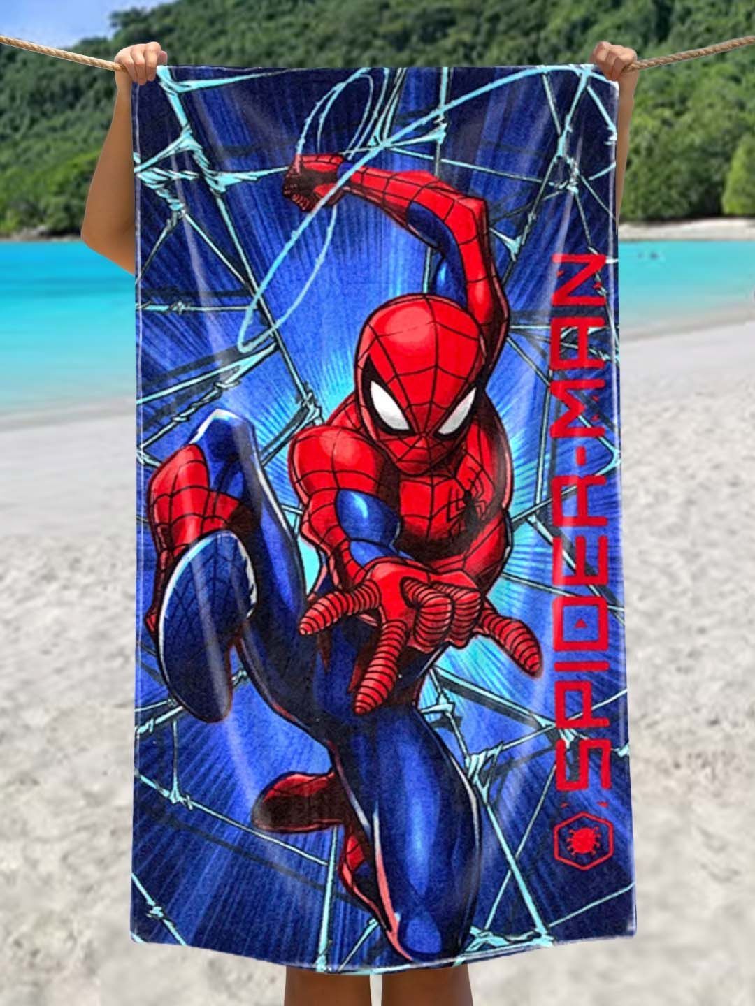 Marvel Blue & Red Spiderman Printed Cotton 350 GSM Bath Towel