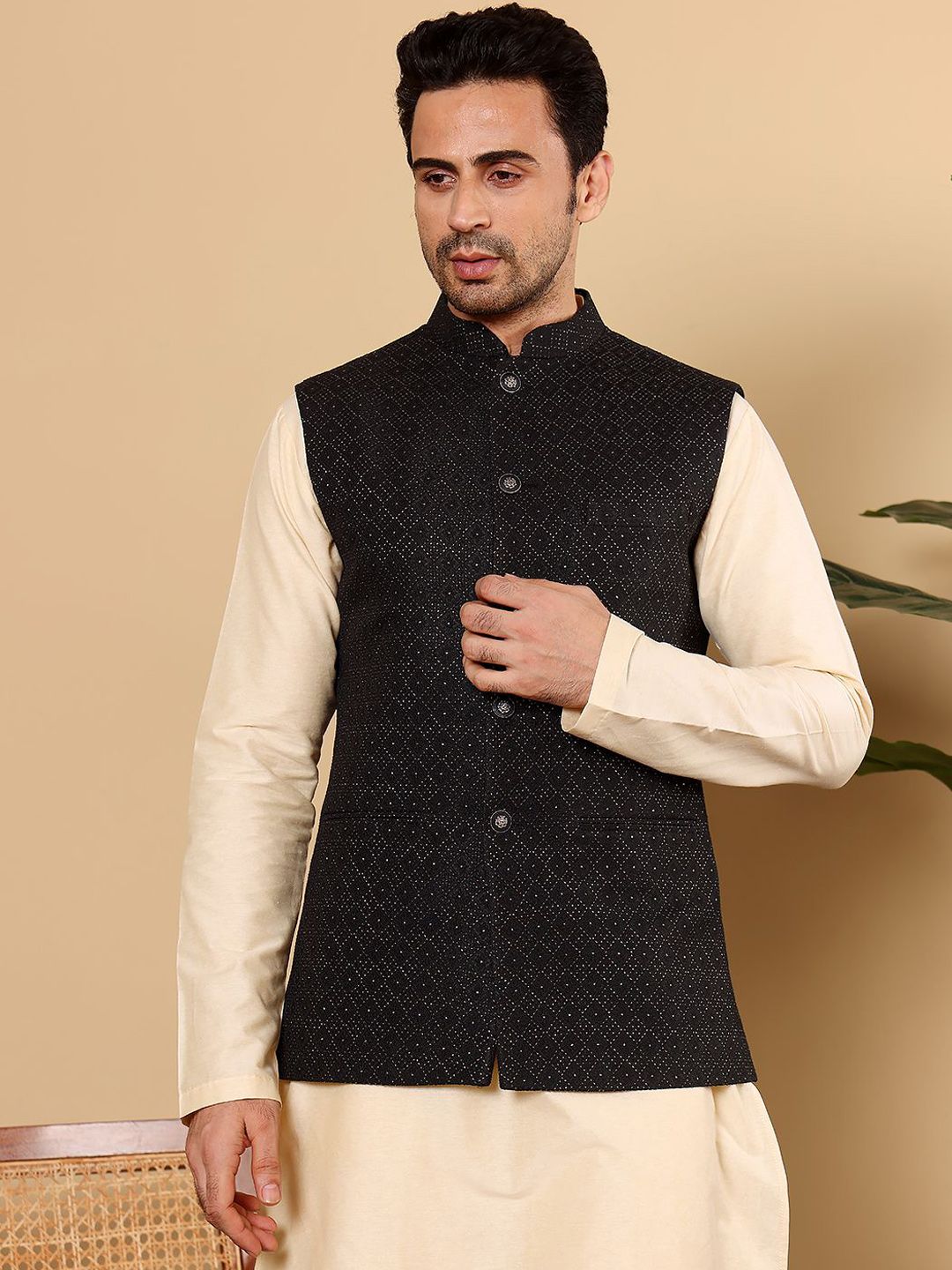 MULTI SHADES Men Embroidered Woven Nehru Jackets-picture-25