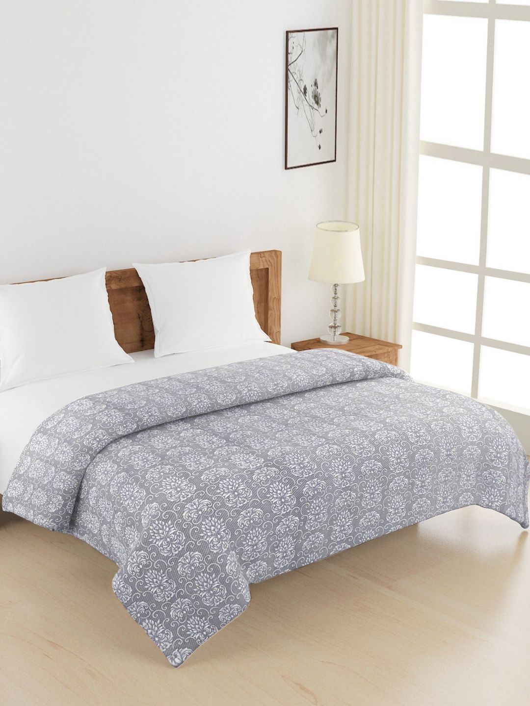 SWAYAM Purple & White Floral AC Room 150 GSM Double Bed Comforter