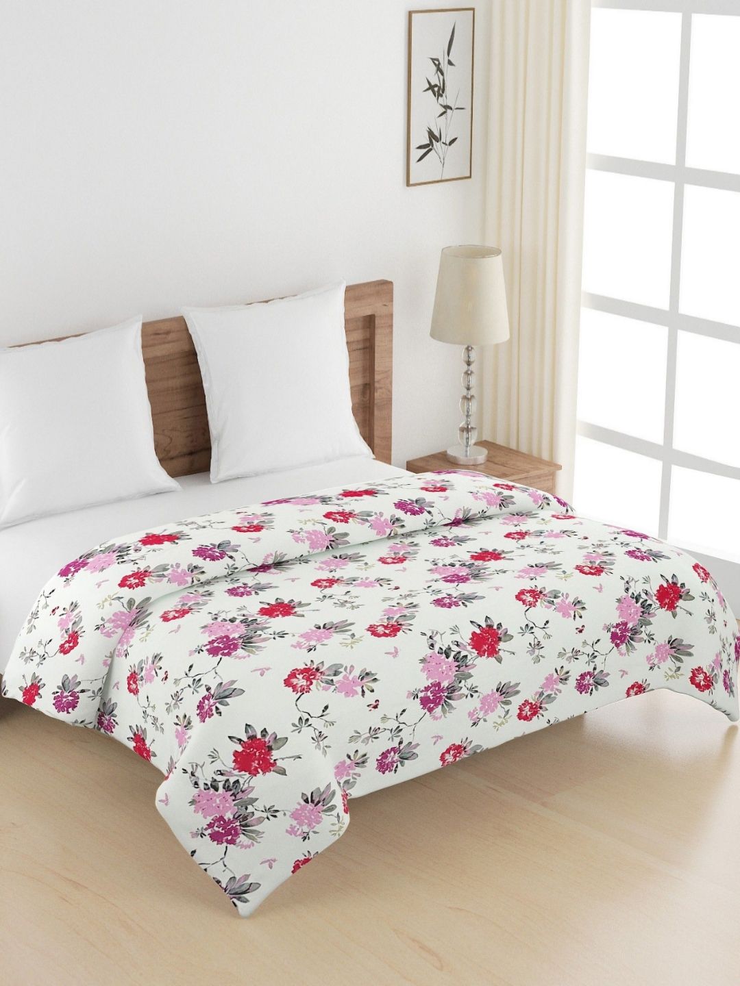 SWAYAM Pink & White Floral AC Room 150 GSM Double Bed Comforter
