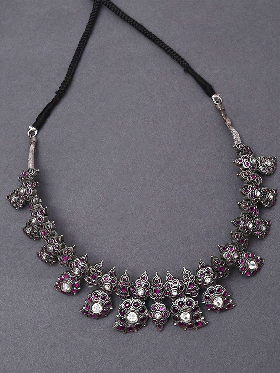 JAYPORE Silver-Plated Stone Studded Statement Necklace-picture-4
