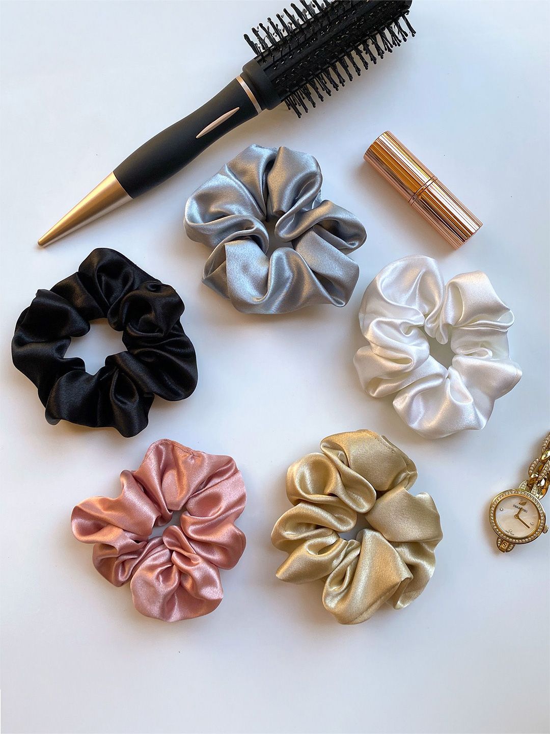 Silvr Bear Women Set of 5 Luxury Satin Scrunchies-picture-48