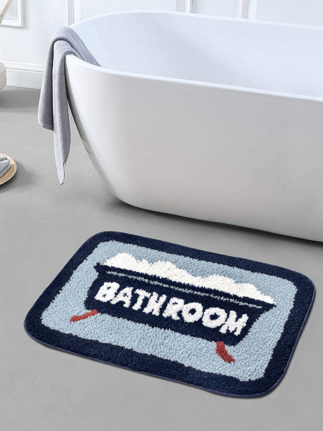 FABINALIV Blue & White Textured Anti-Skid Bath Mat-image-24
