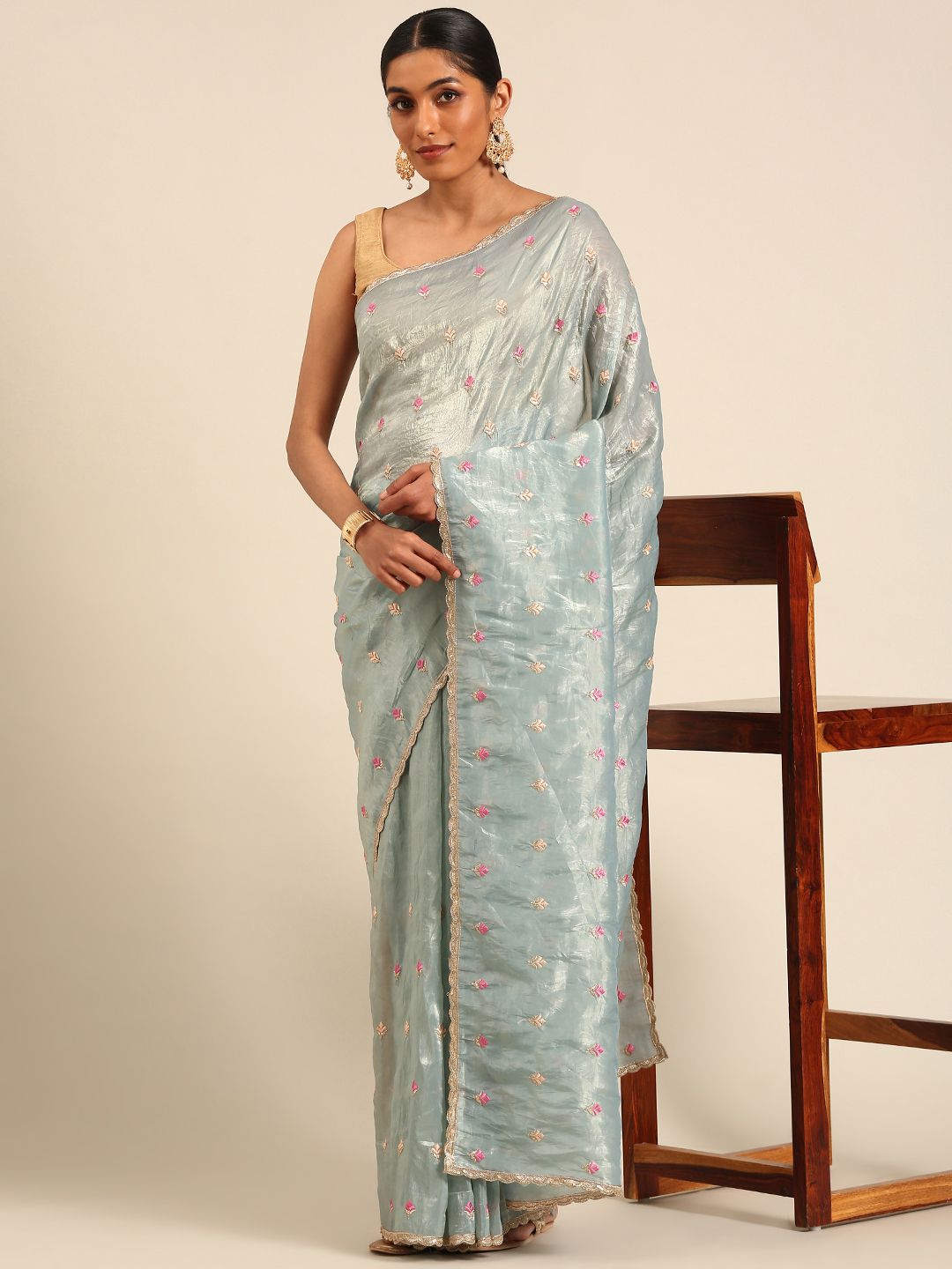 Honey Drop Embellished Tissue Saree Set main image 1
