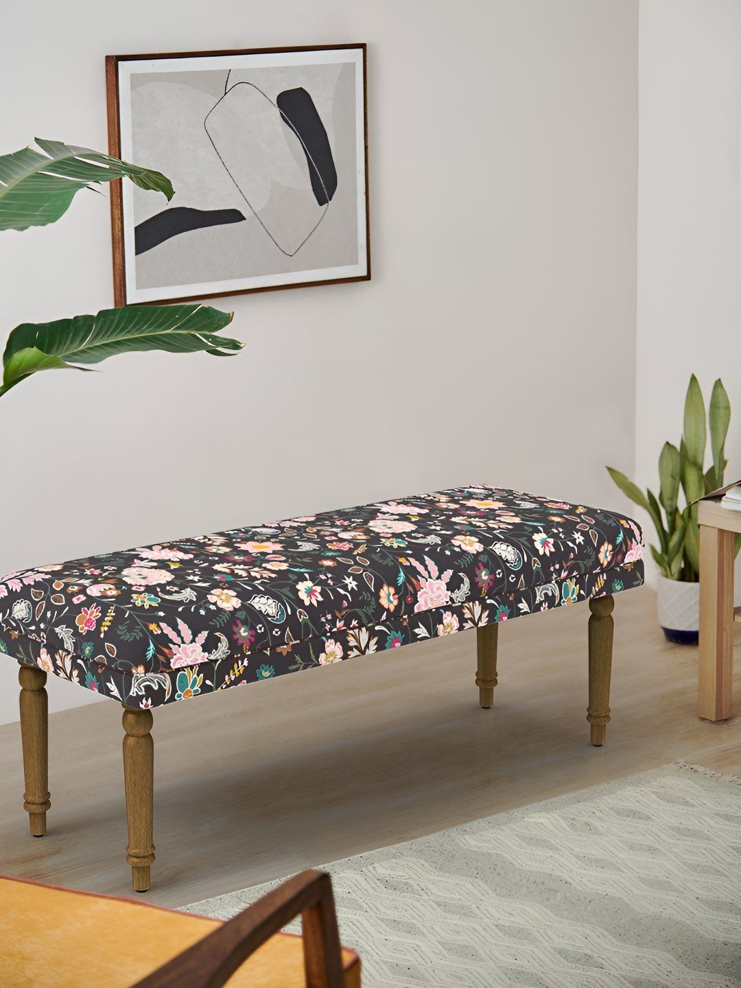 Chumbak Black & Pink Nawaab Bench - Bohemian Palampore Lounge Chair