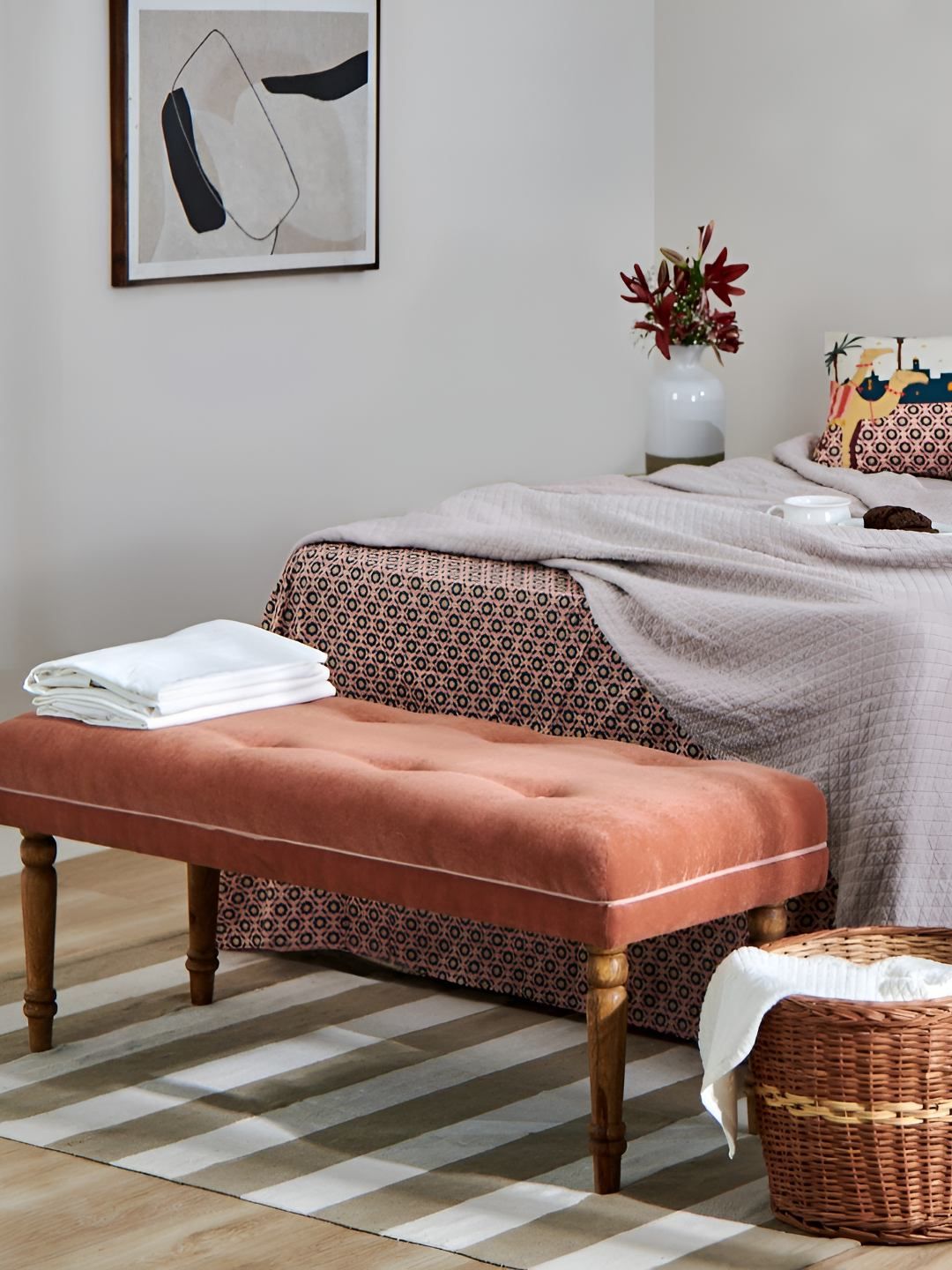 Chumbak Nawaab Bench- Tuffted Burnt Orange