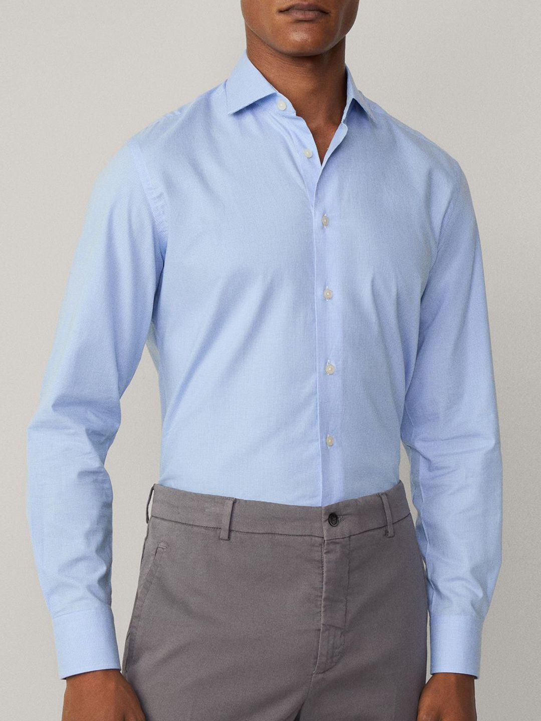 HACKETT LONDON Men Spread Collar Micro Checked Slim Fit Cotton Formal Shirt-image-35