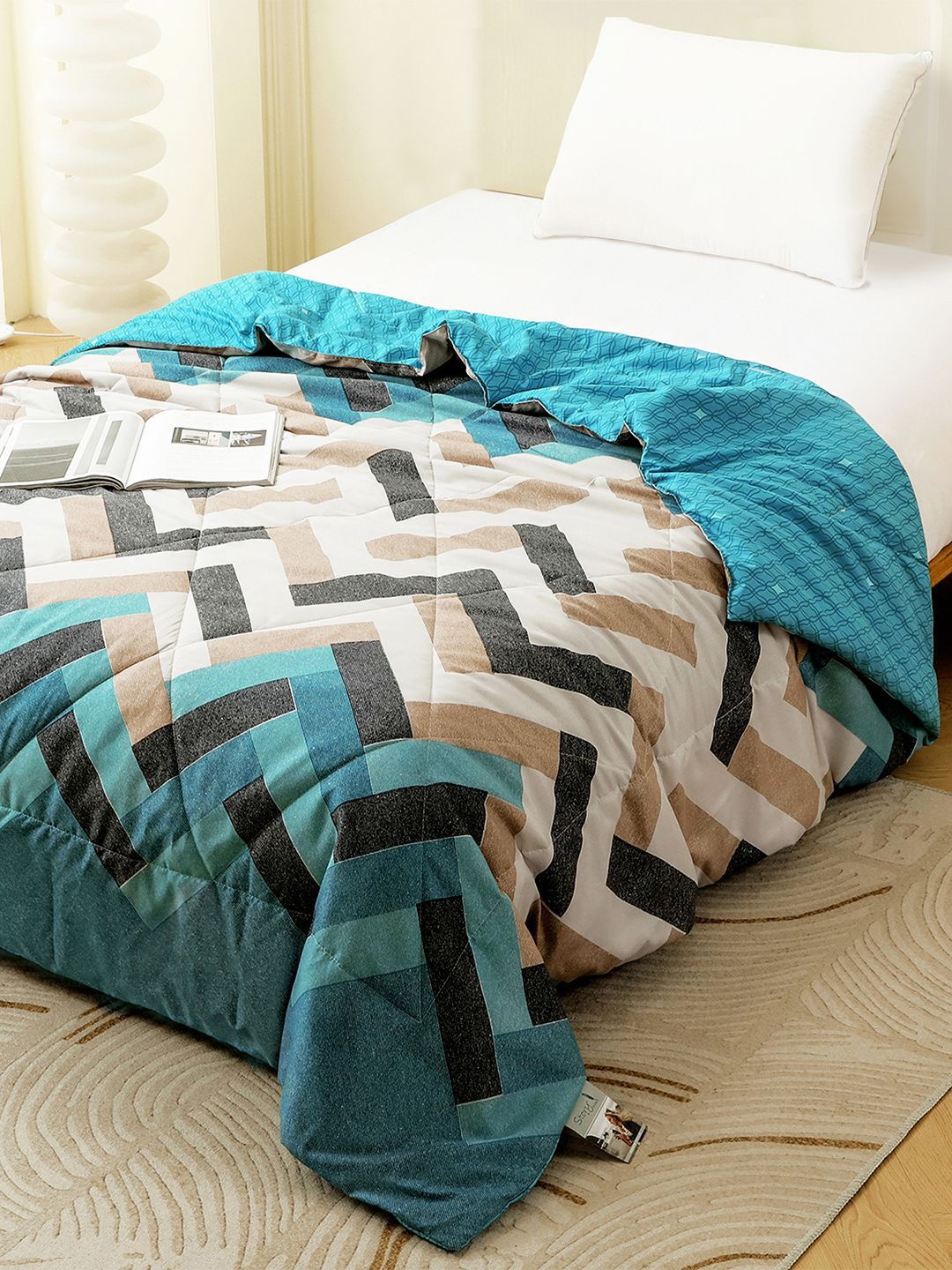 Story@home Blue & Beige Microfiber Mild Winter 233 GSM Single Bed Comforter-picture-46