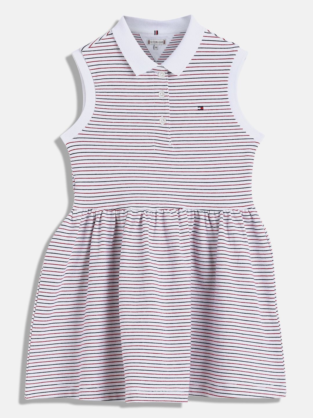 Tommy Hilfiger Girls Cotton Shirt Collar Striped Sleeveless Fit & Flare Dress-picture-28