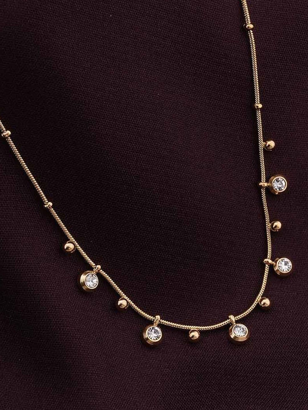 PALMONAS Gold-Plated Stainless Steel CZ-Stone Studded Anti-Tarnish Necklace-picture-42