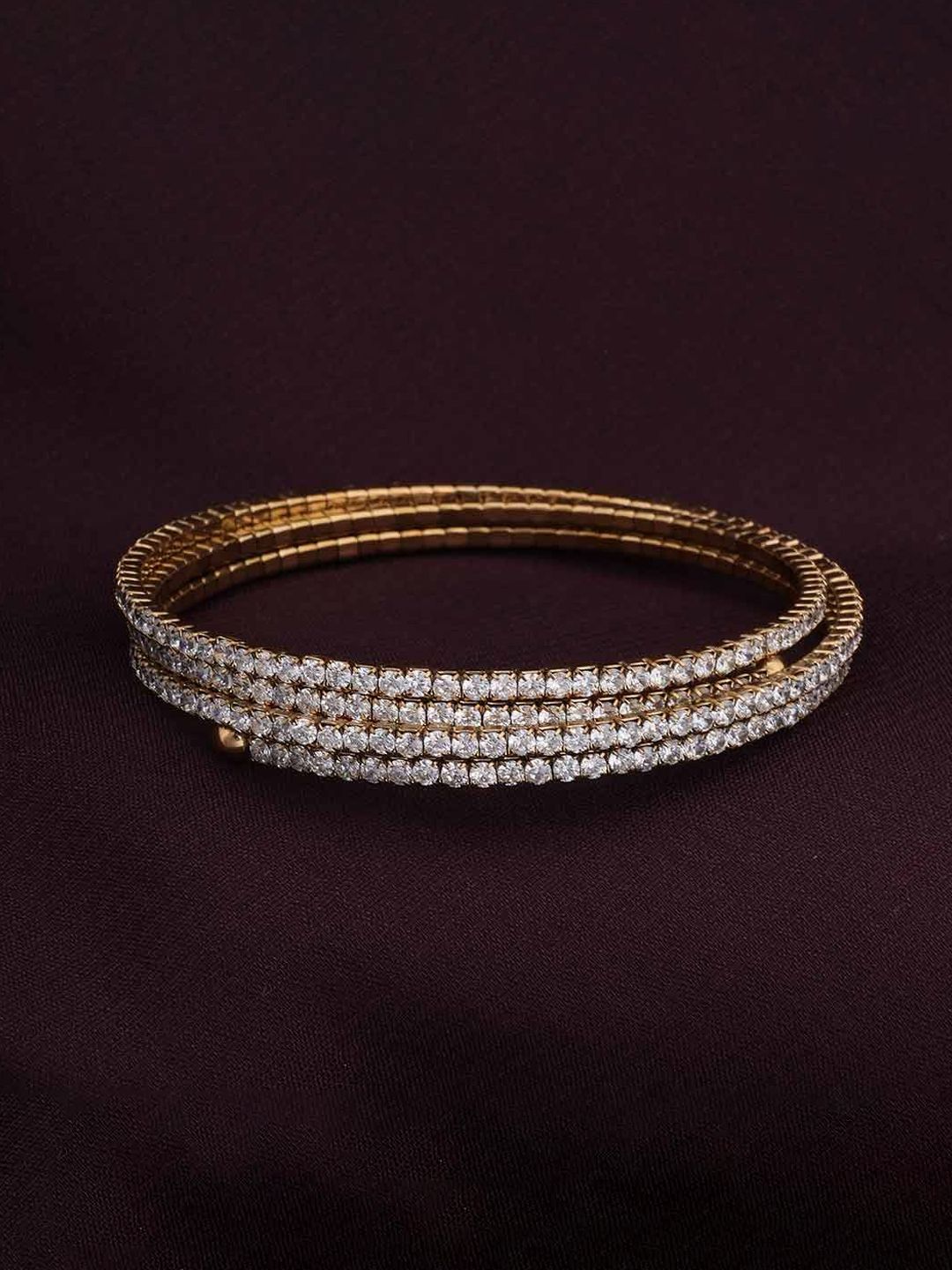 PALMONAS Gold-Plated Stainless Steel CZ-Stone Studded Anti-Tarnish Wraparound Bracelet