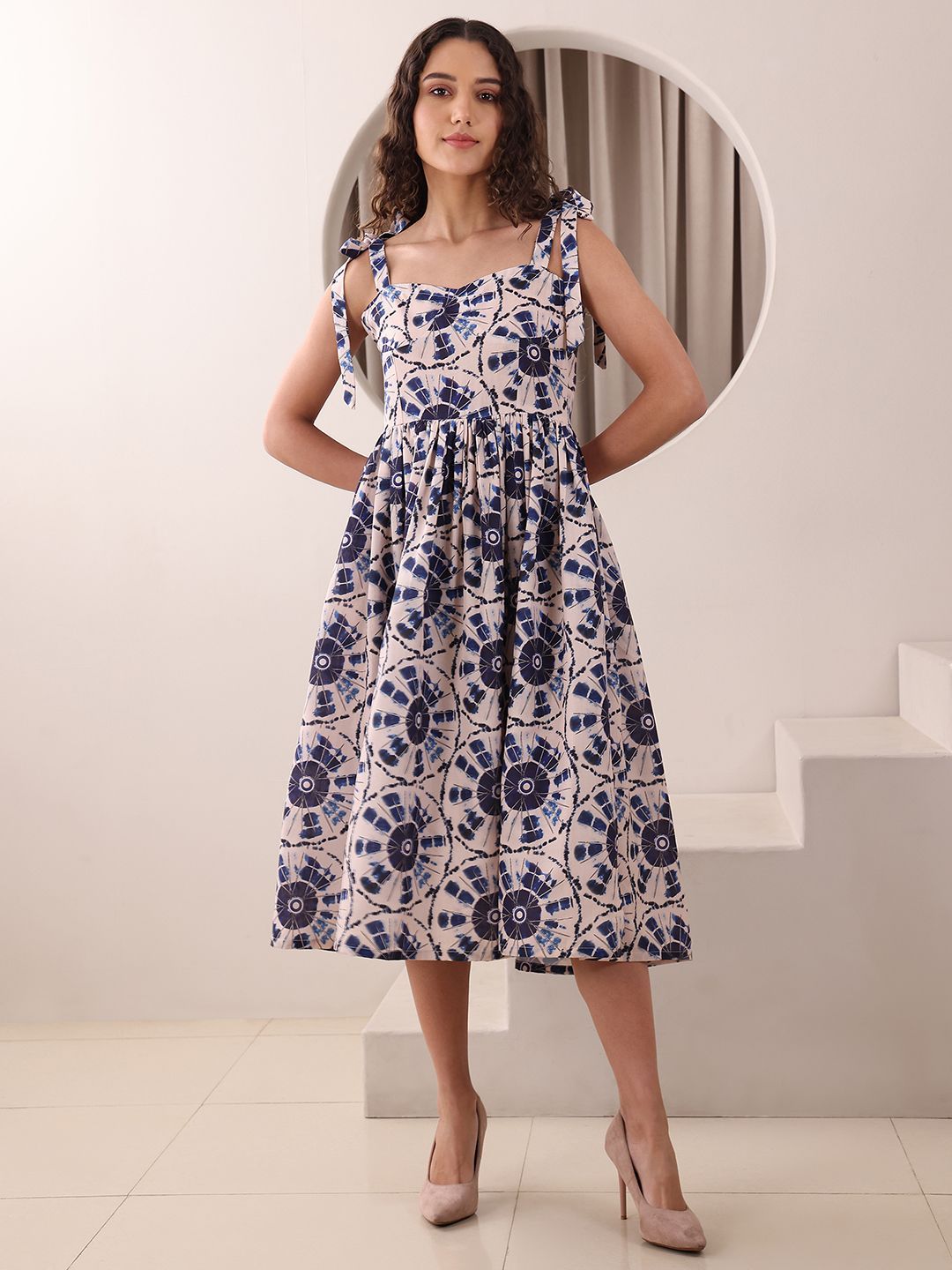 OBSHIVKA Women Tie and Dye Printed Cotton Fit & Flare Midi Dress-image-30
