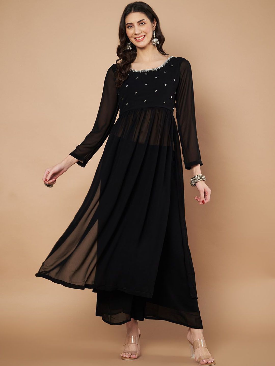 Poshak Hub Beads And Stones Embellished Empire A-Line Kurta With Palazzos-picture-10