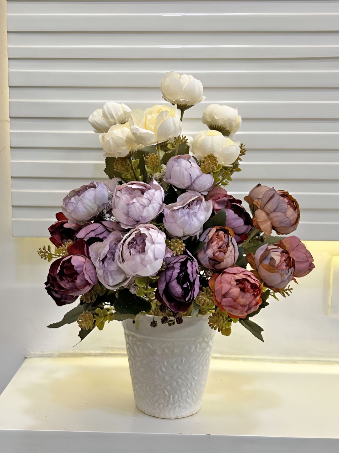 ARTSY Violet & Cream-Coloured 4 Pieces Peony Artificial Flowers-image-15