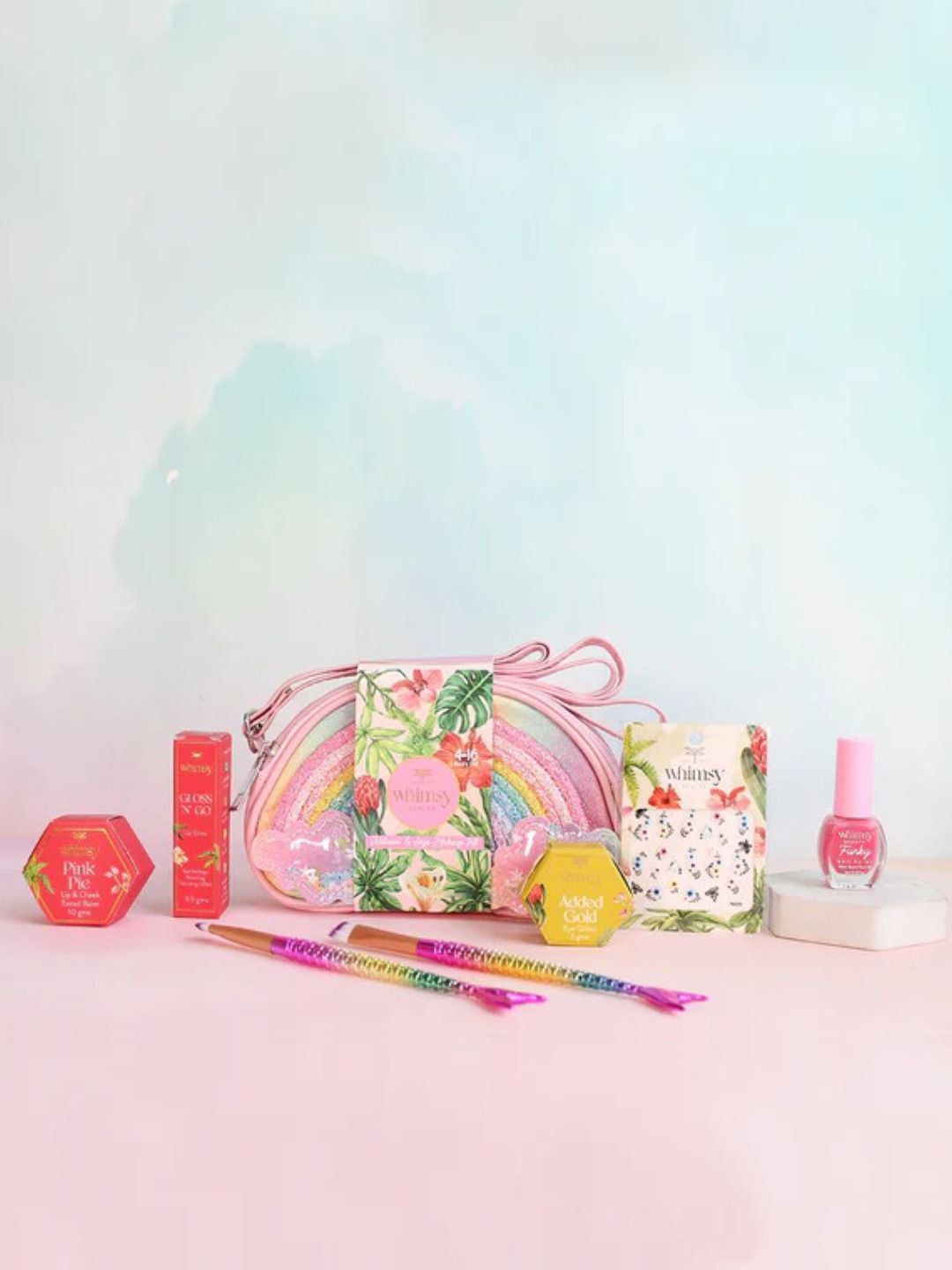 Whimsy Beauty Set Of 6 Rainbow Sling Bag Beauty Kit for Preteen and Teen Girls - Pink