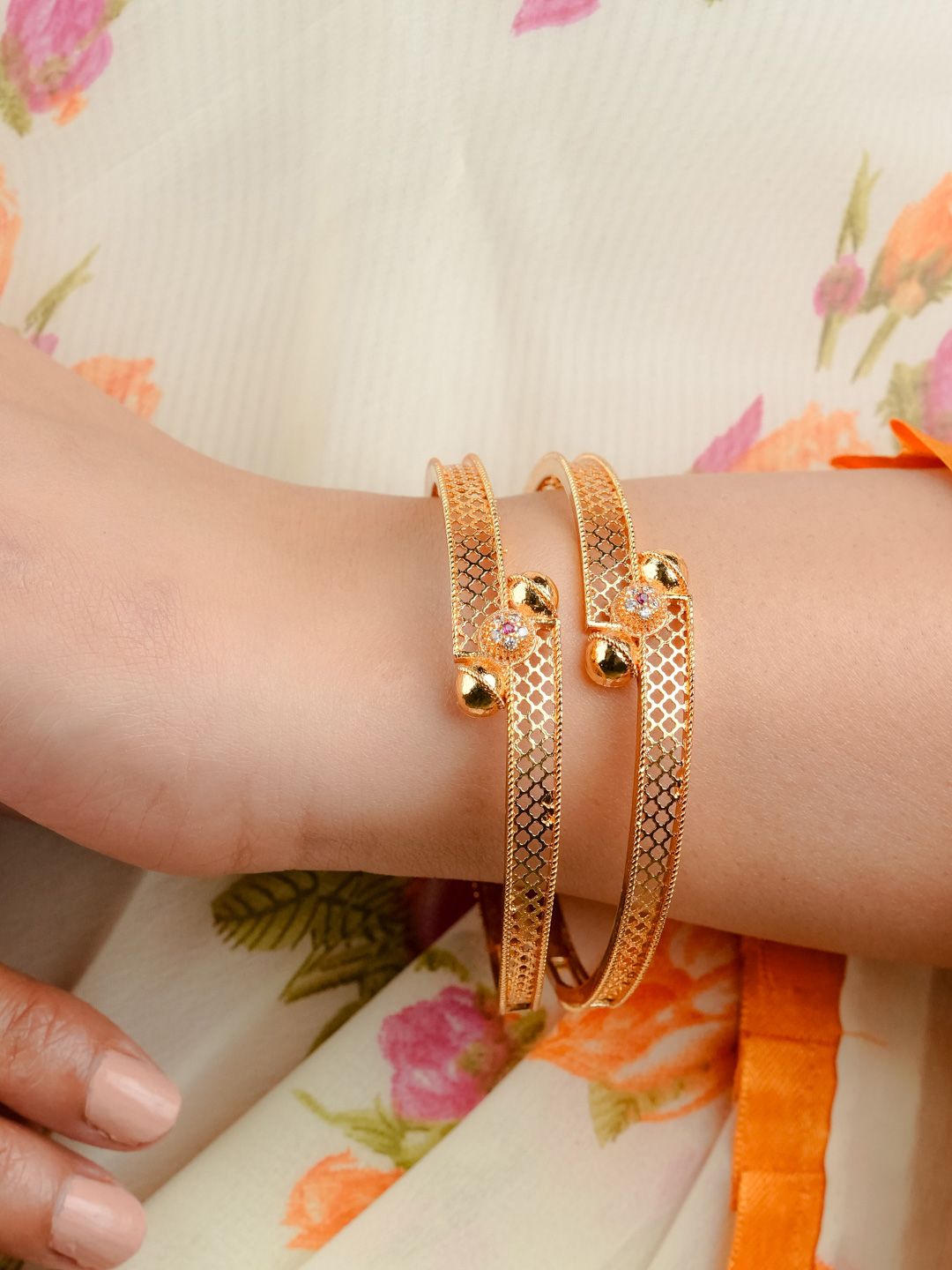 Zeraki Jewels Priyanka Set Of 2 Gold-Plated Stone Studded Bangles-picture-34