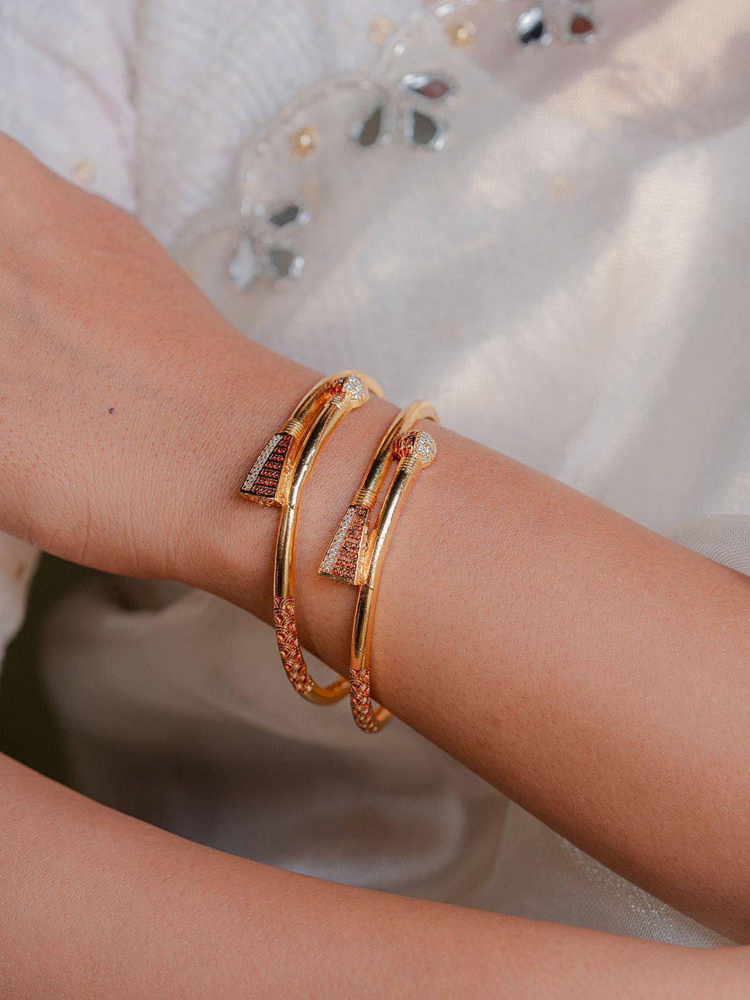 Zeraki Jewels Jahnavi Set Of 2 Gold-Plated Stone Studded Textured Bangles-picture-32