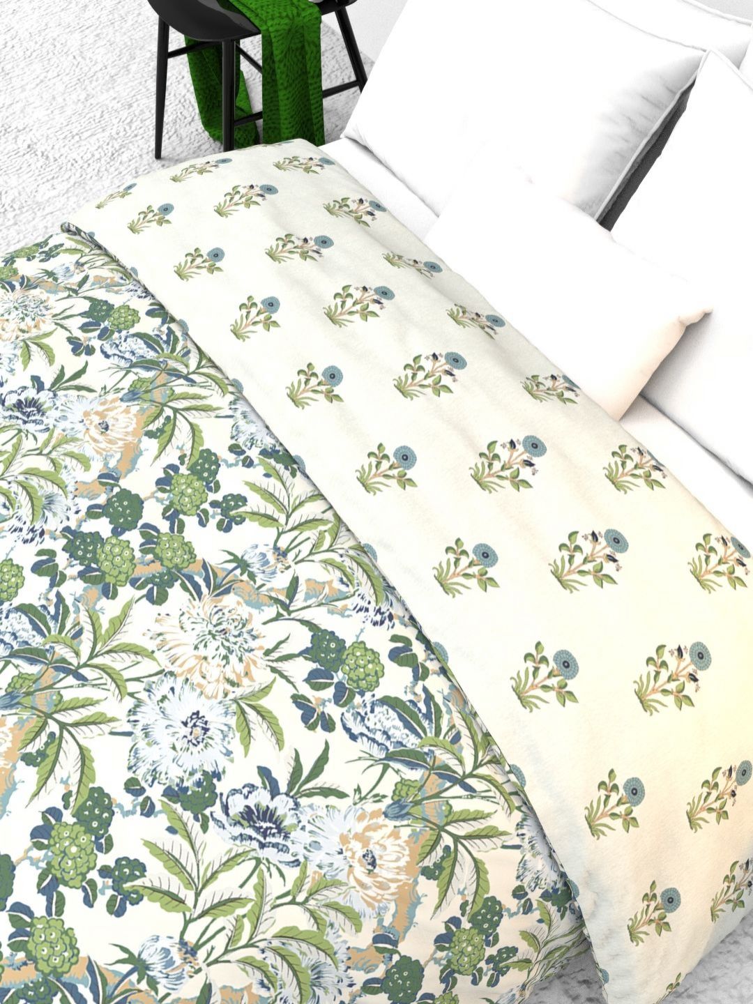 THE WHITE MOSS Beige & Green Floral AC Room 150 GSM Double Bed Comforter-picture-30