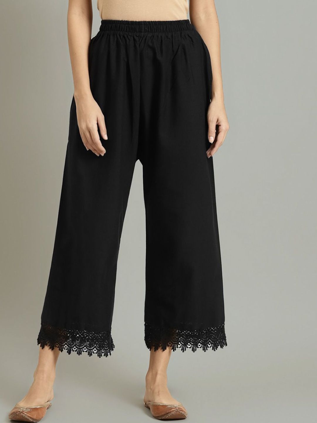 Moda Rapido Women Wide Leg Lace Hem Cropped Palazzo-picture-33