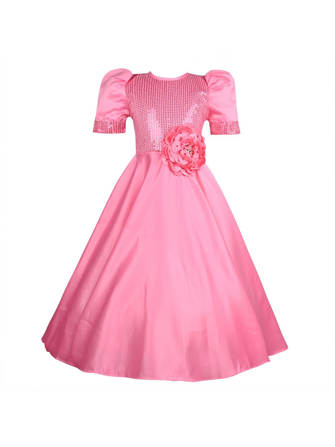 Wish Karo Embellished Puff Sleeve Satin A-Line Maxi Dress-picture-28