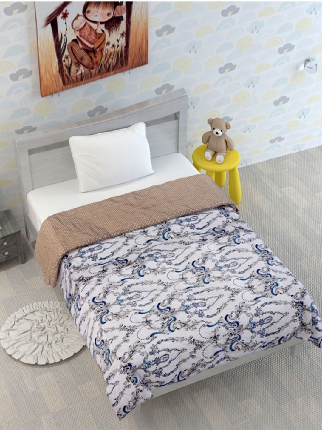 Divine Casa Beige & White Floral Microfiber Mild Winter 120 GSM Single Bed Comforter-picture-16