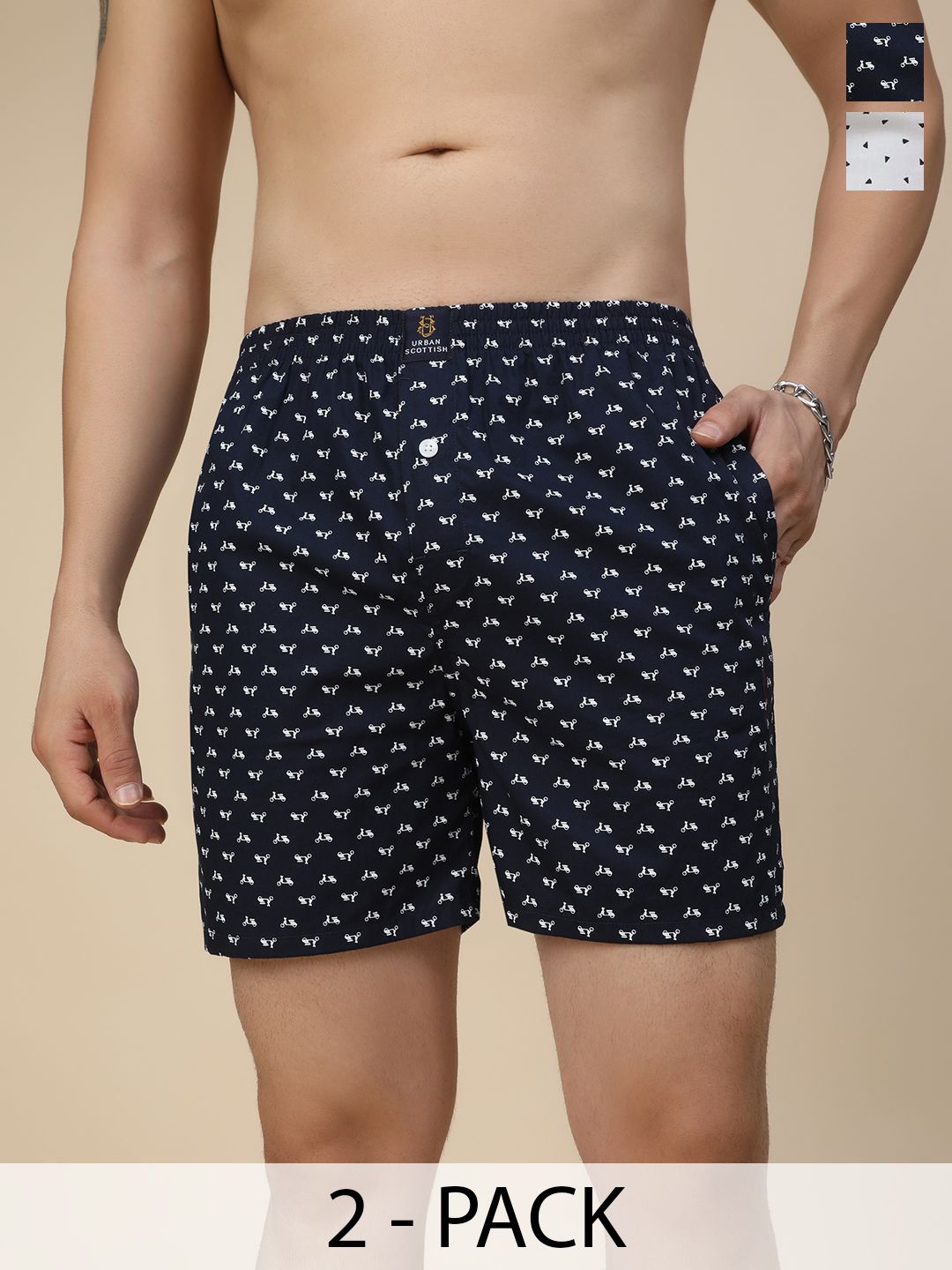 URBAN SCOTTISH Men Pack of 2 Pure Cotton Printed Boxers With Side Pockets-USBX2560-S-picture-41