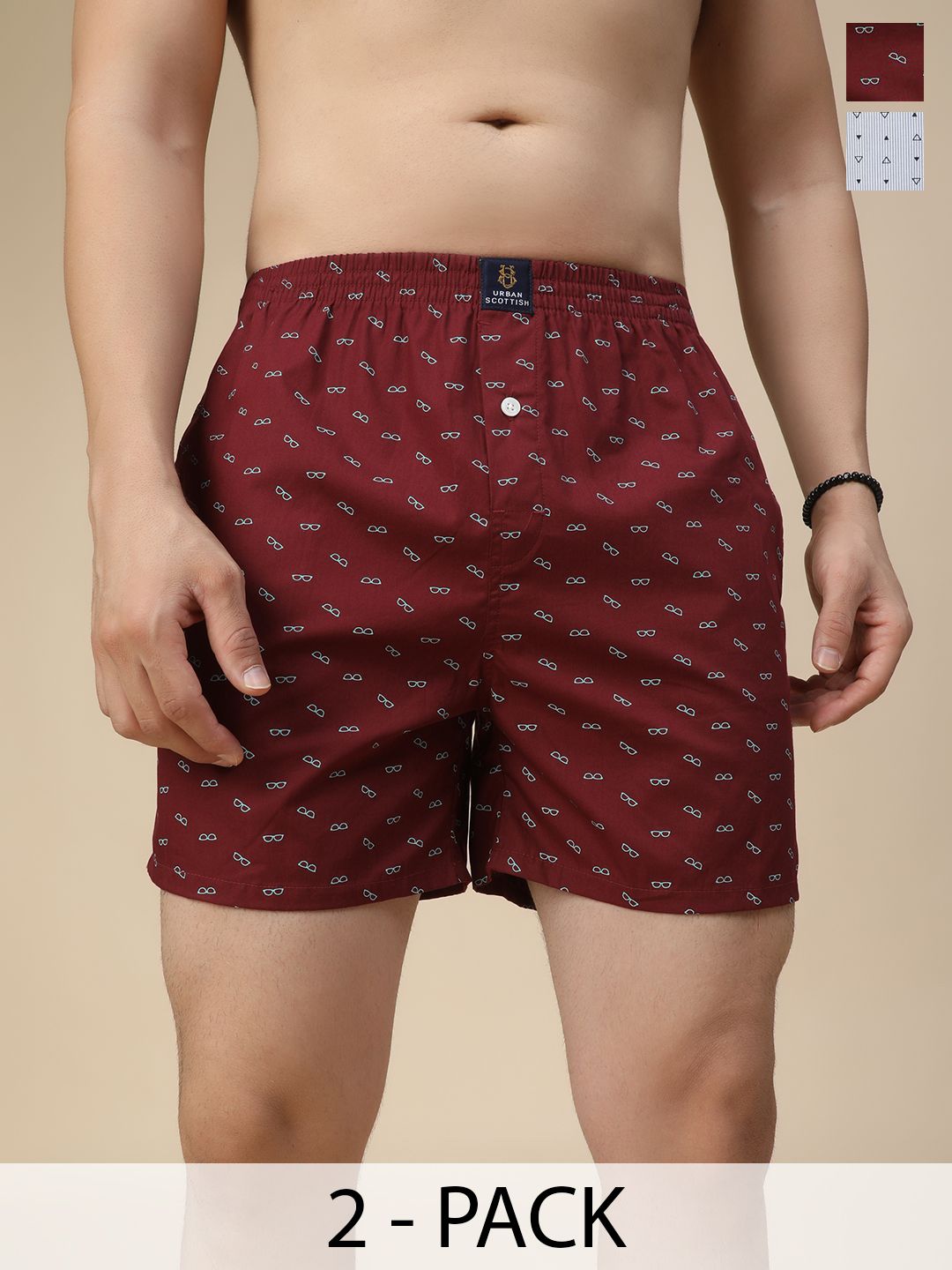 URBAN SCOTTISHMen Pack of 2 Printed Pure Cotton Boxers-image-46