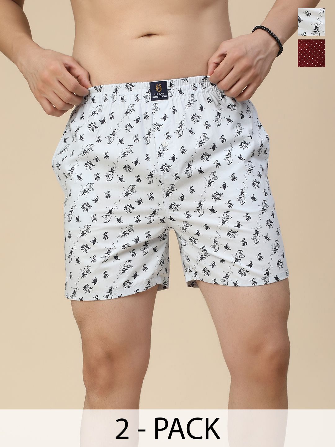 URBAN SCOTTISH Pack of 2Pure Cotton Printed Boxers With Side Pockets USBX2557-S-image-16