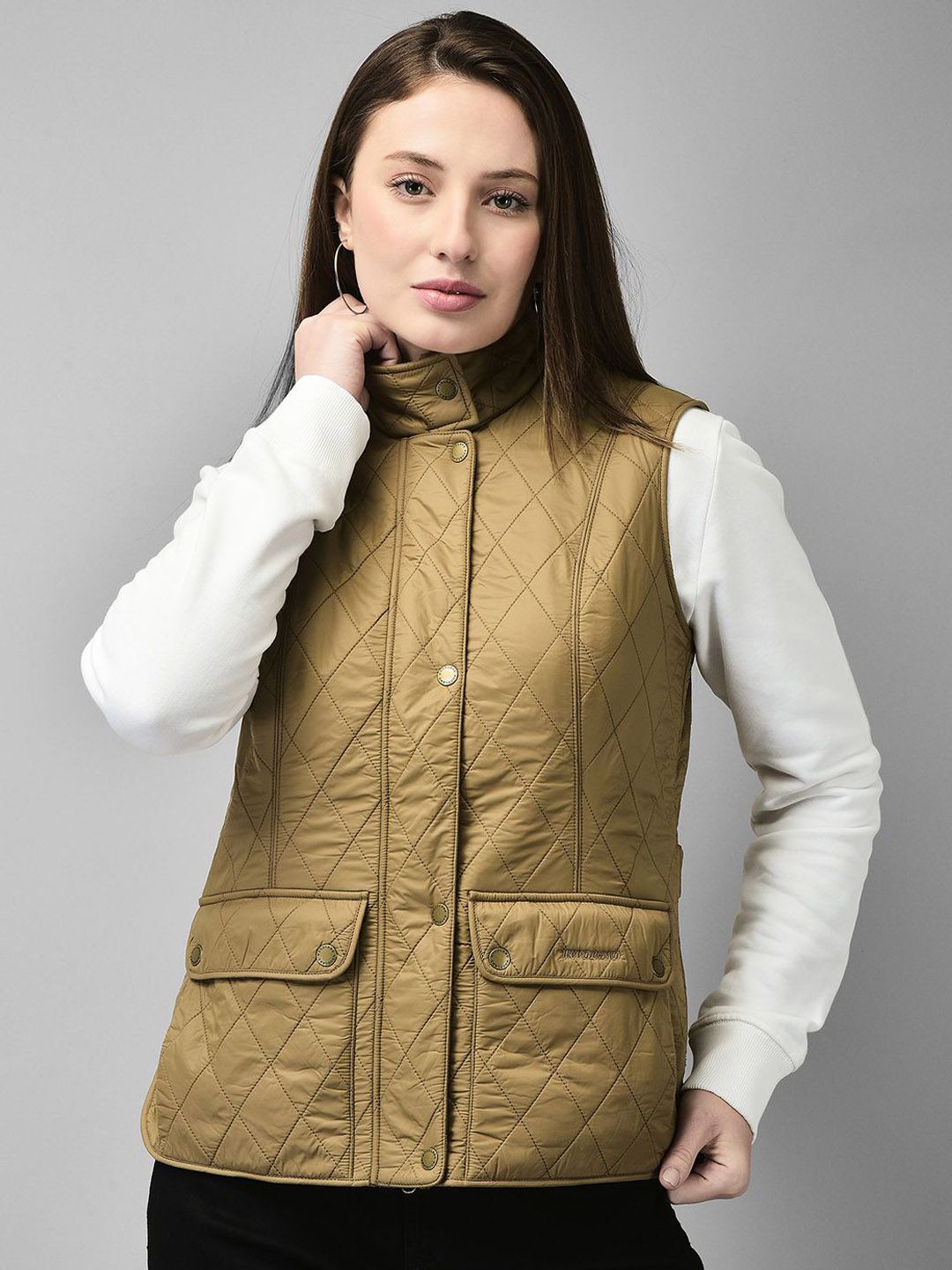Woodland Women Mandarin Collar Solid Casual Quilted Jacket-image-29