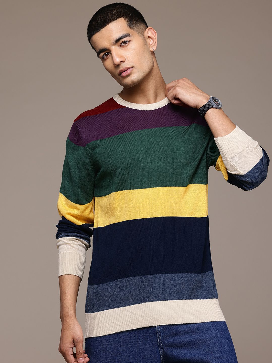 The Roadster Lifestyle Co. Men Striped Pullover-picture-50
