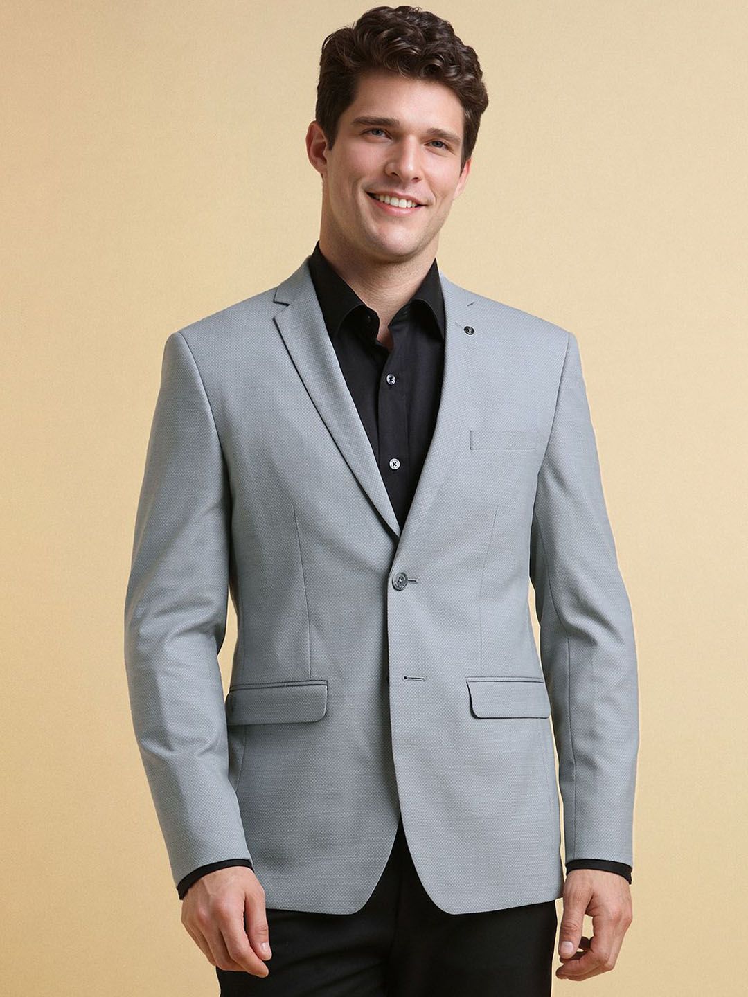 Allen Solly Self Design Slim-Fit Single Breasted Formal Blazer