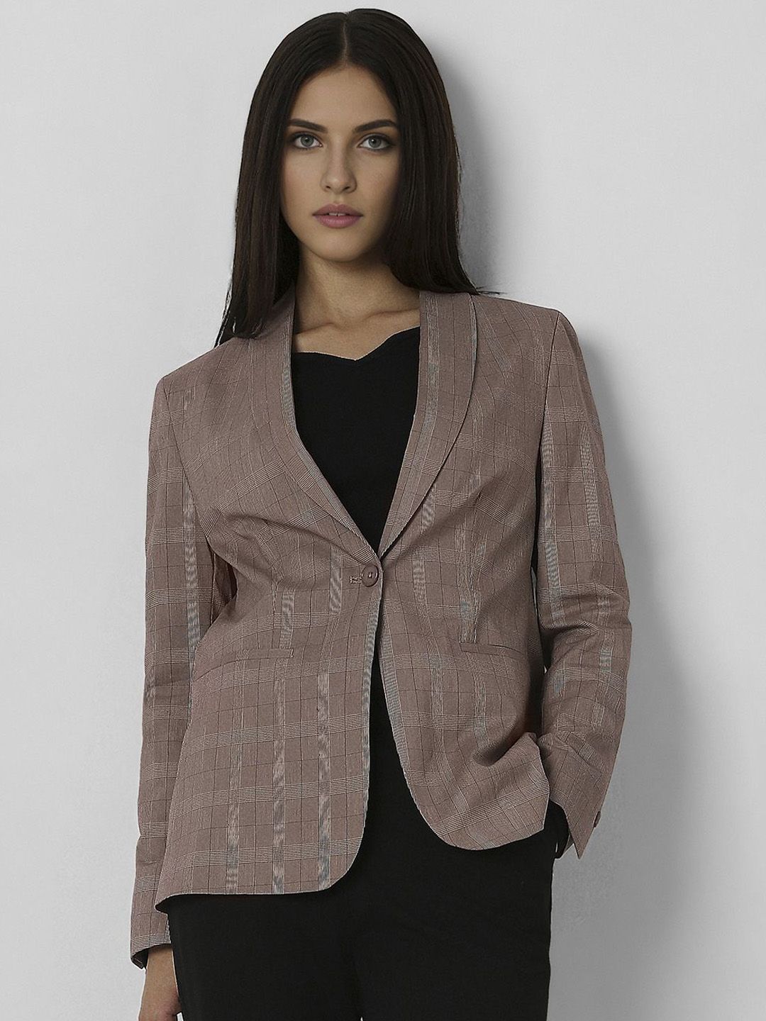 Van Heusen Woman Checked Shawl Collar Neck Single Breasted Formal Blazer-picture-39