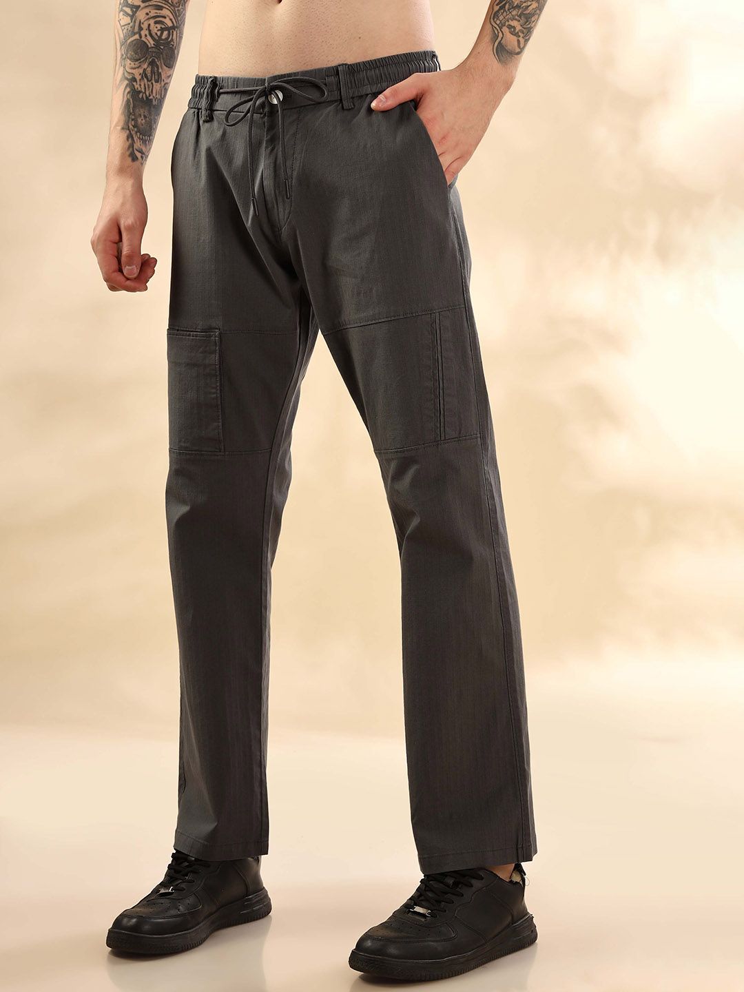 Mast & Harbour Men Cotton Loose Fit Low-Rise Trousers-picture-41