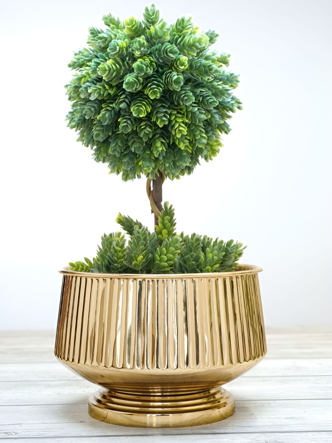 BEHOMA Yellow Fluted Pedestal Bowl Planter
