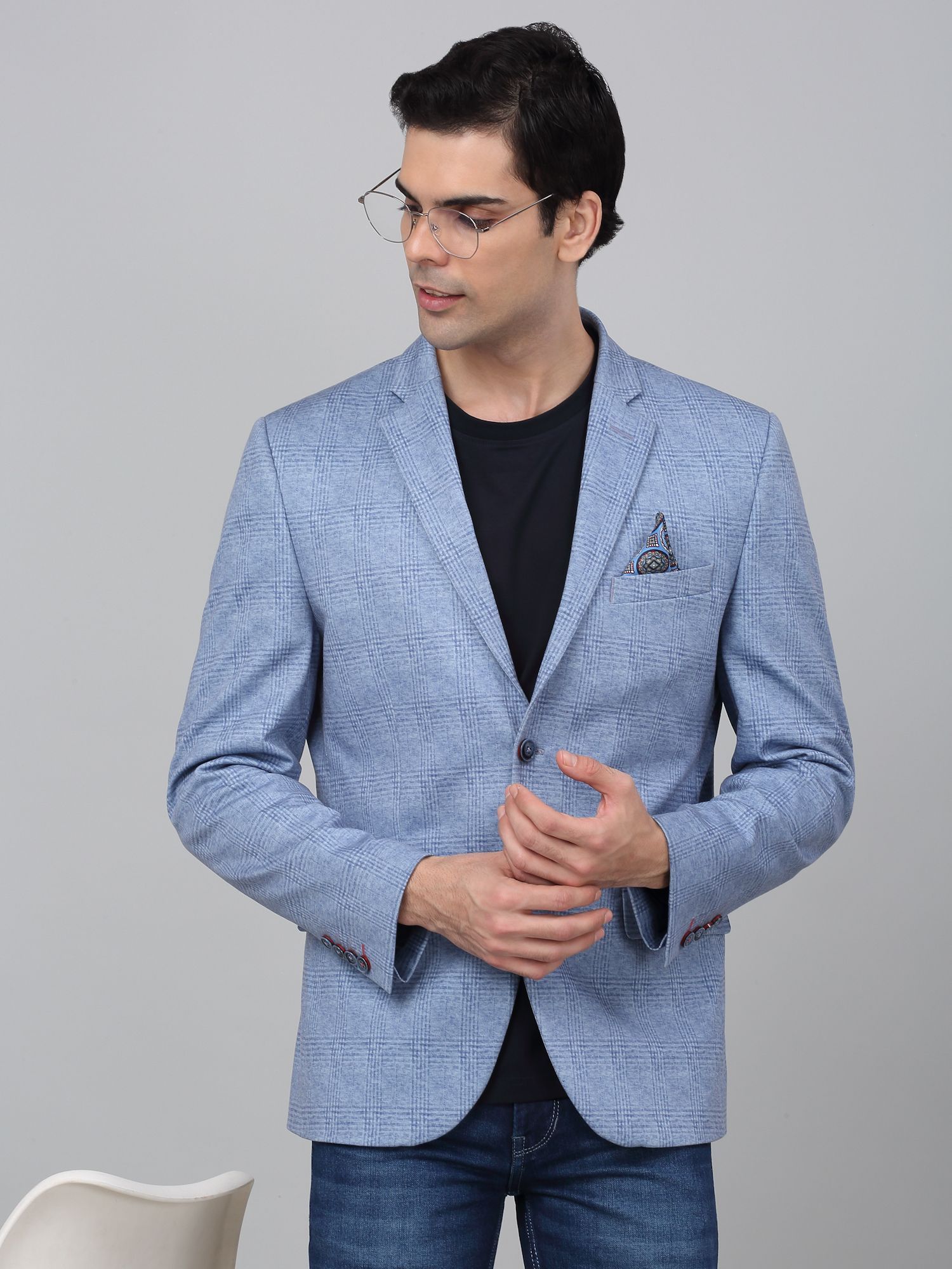 Cantabil Checked Notched Lapel Single Breasted Blazer-image-29