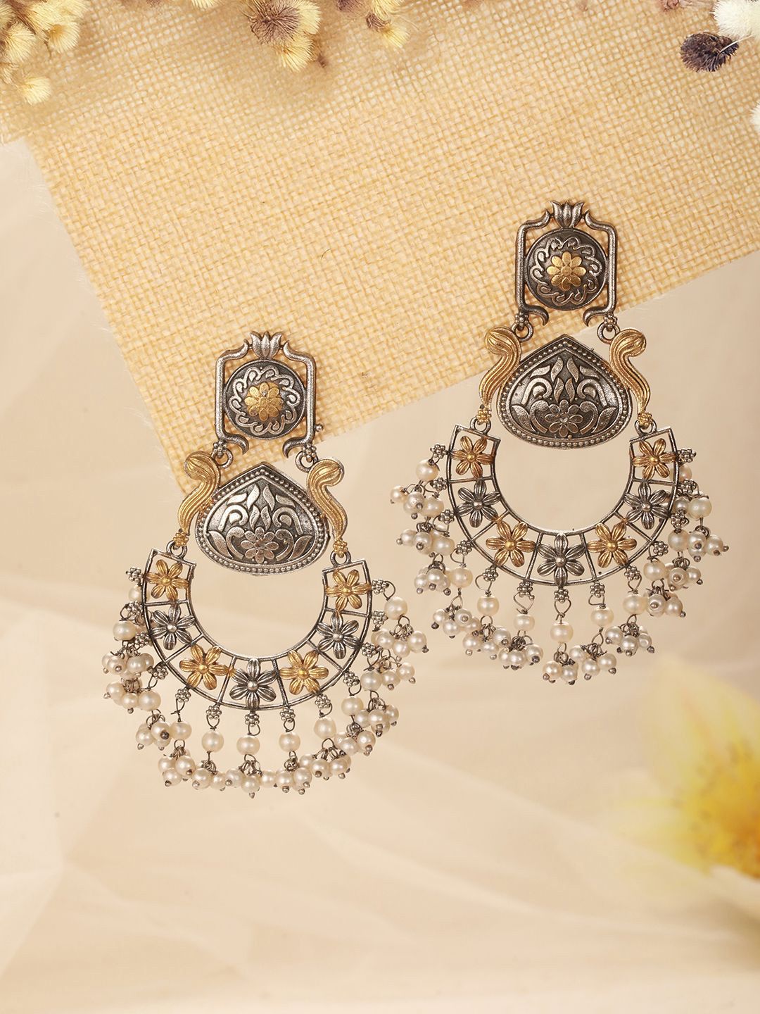 Saraf RS Jewellery Silver-Plated Artificial Beaded Contemporary Oxidised Chandbalis-picture-35