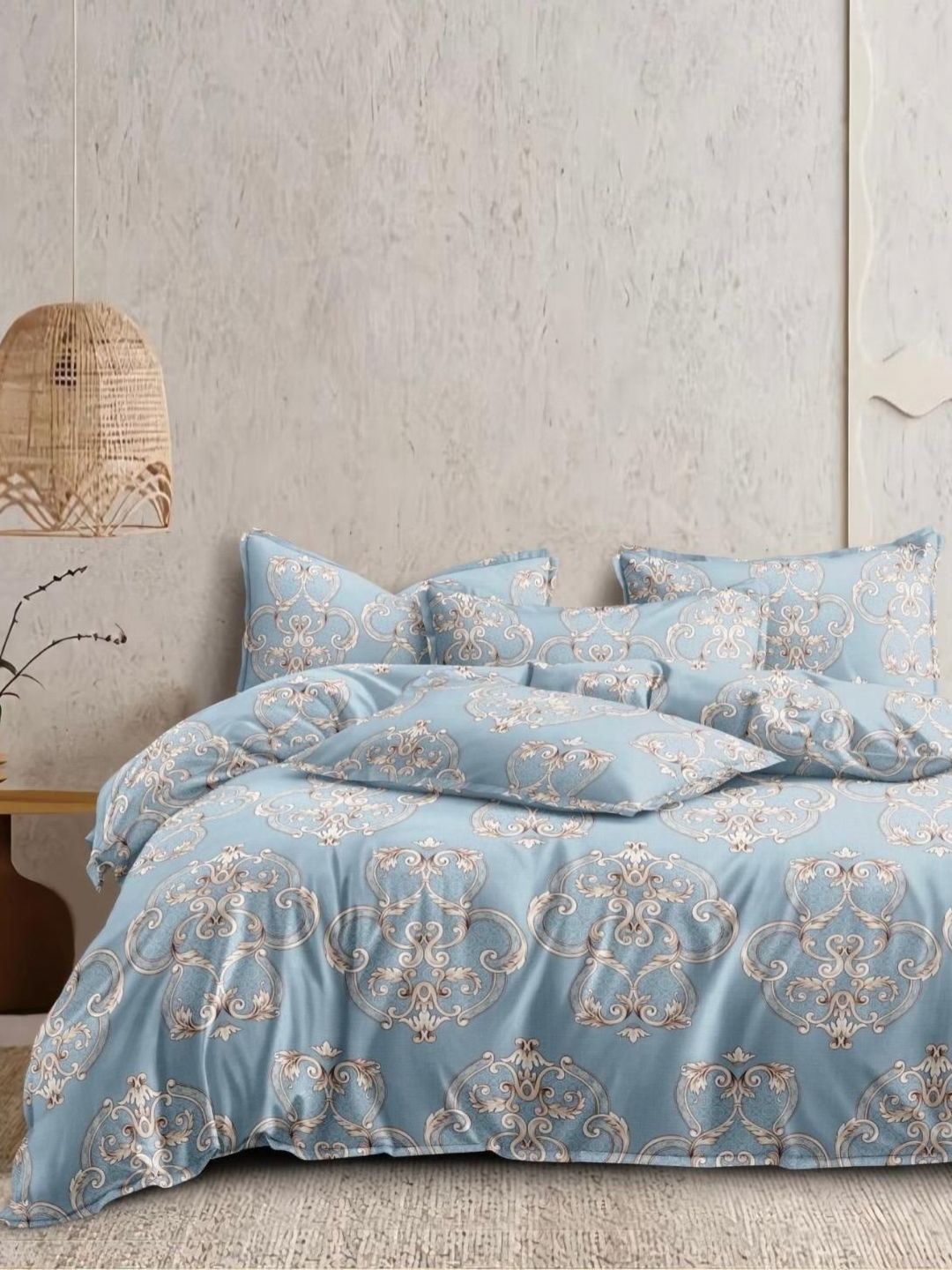 Banchmark Home Furnishings Blue & Brown Ethnic Motifs 200 TC King Bedsheet with 2 Pillow Covers-picture-27