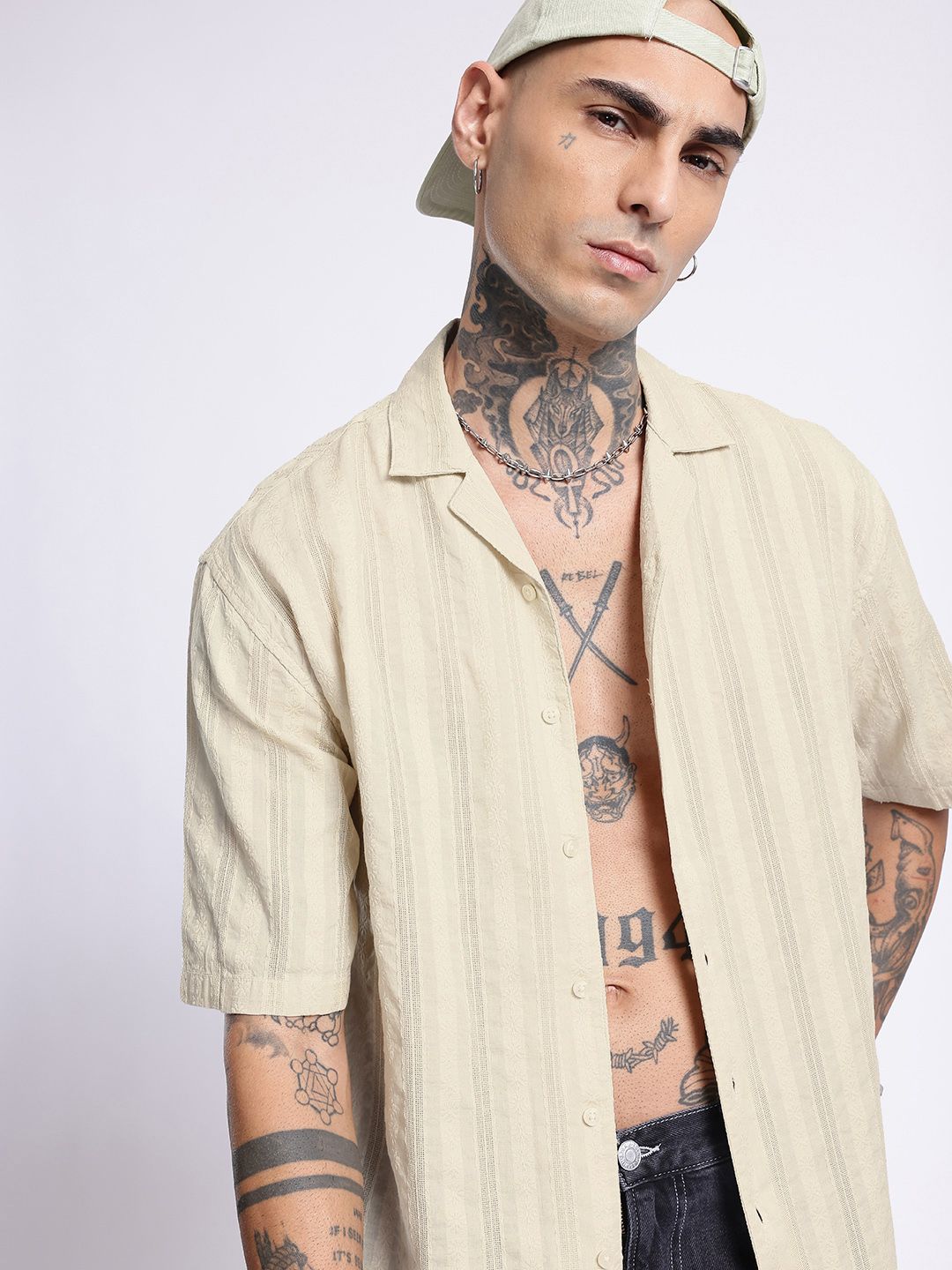 glitchez Urban Cool Self Design Textured Oversized Shirt-picture-22