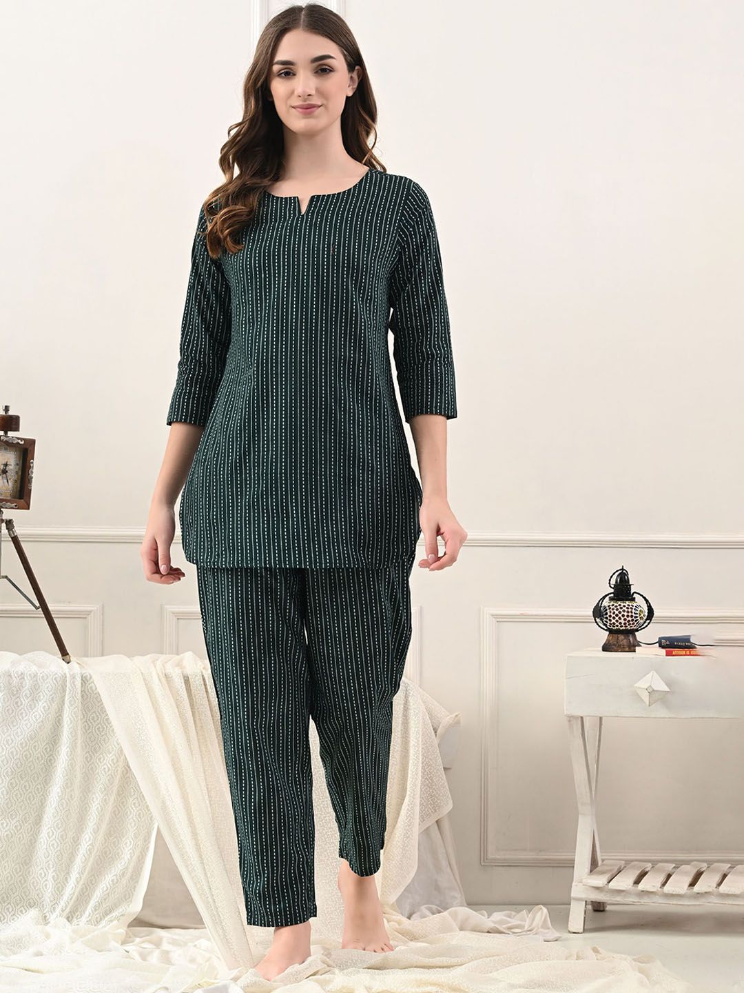 TREND ME Women Striped Pure Cotton Night suit-picture-32