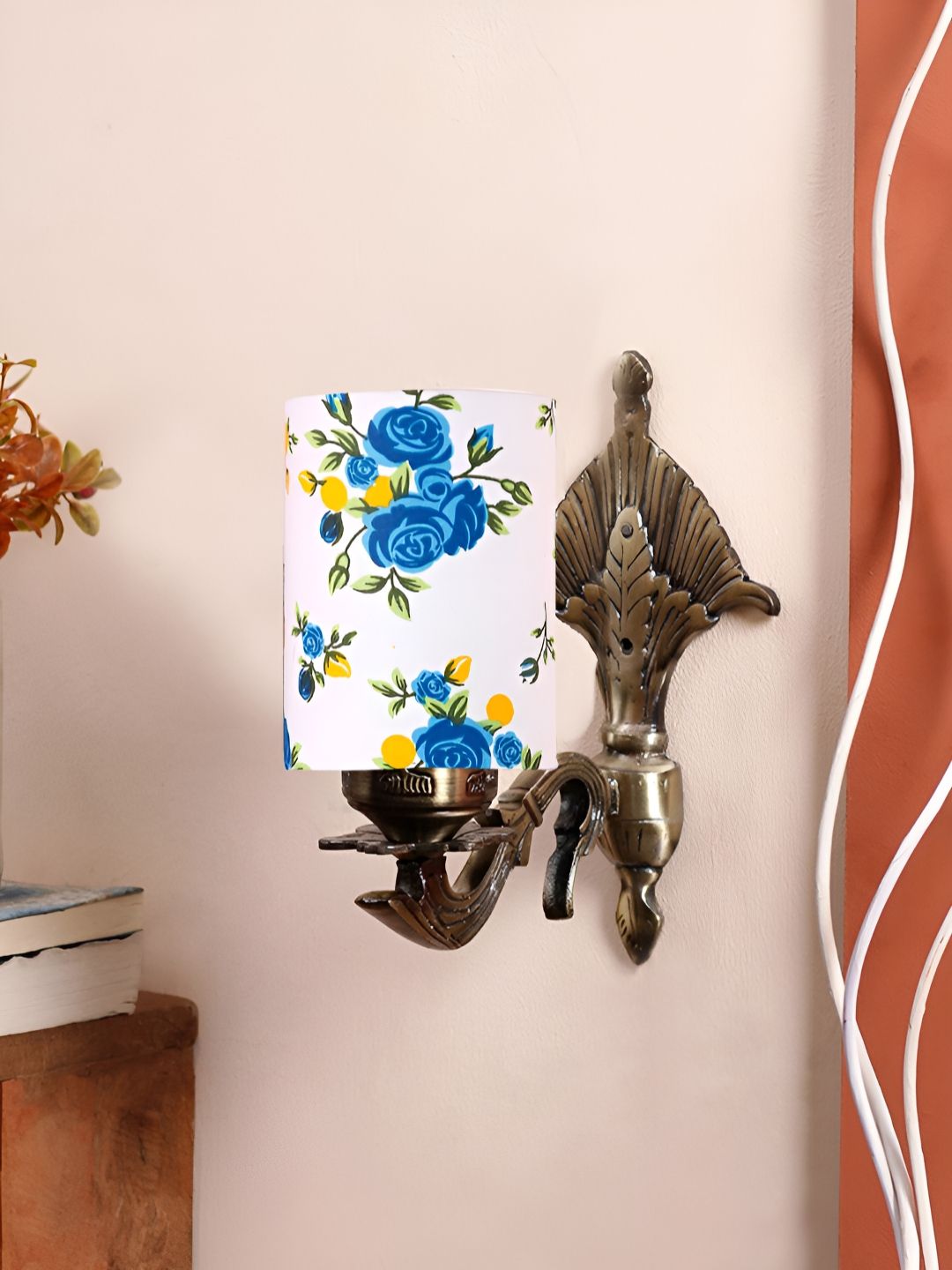 Aura White & Blue Printed Metal Traditional Cylinder Shaped Wall Lamp-picture-13