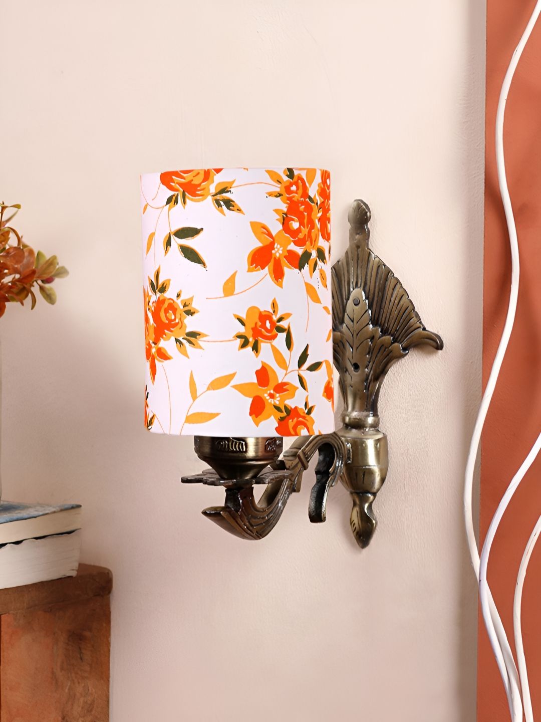 Aura White & Orange Metal Traditional Cylinder Shaped Wall Lamp-picture-15