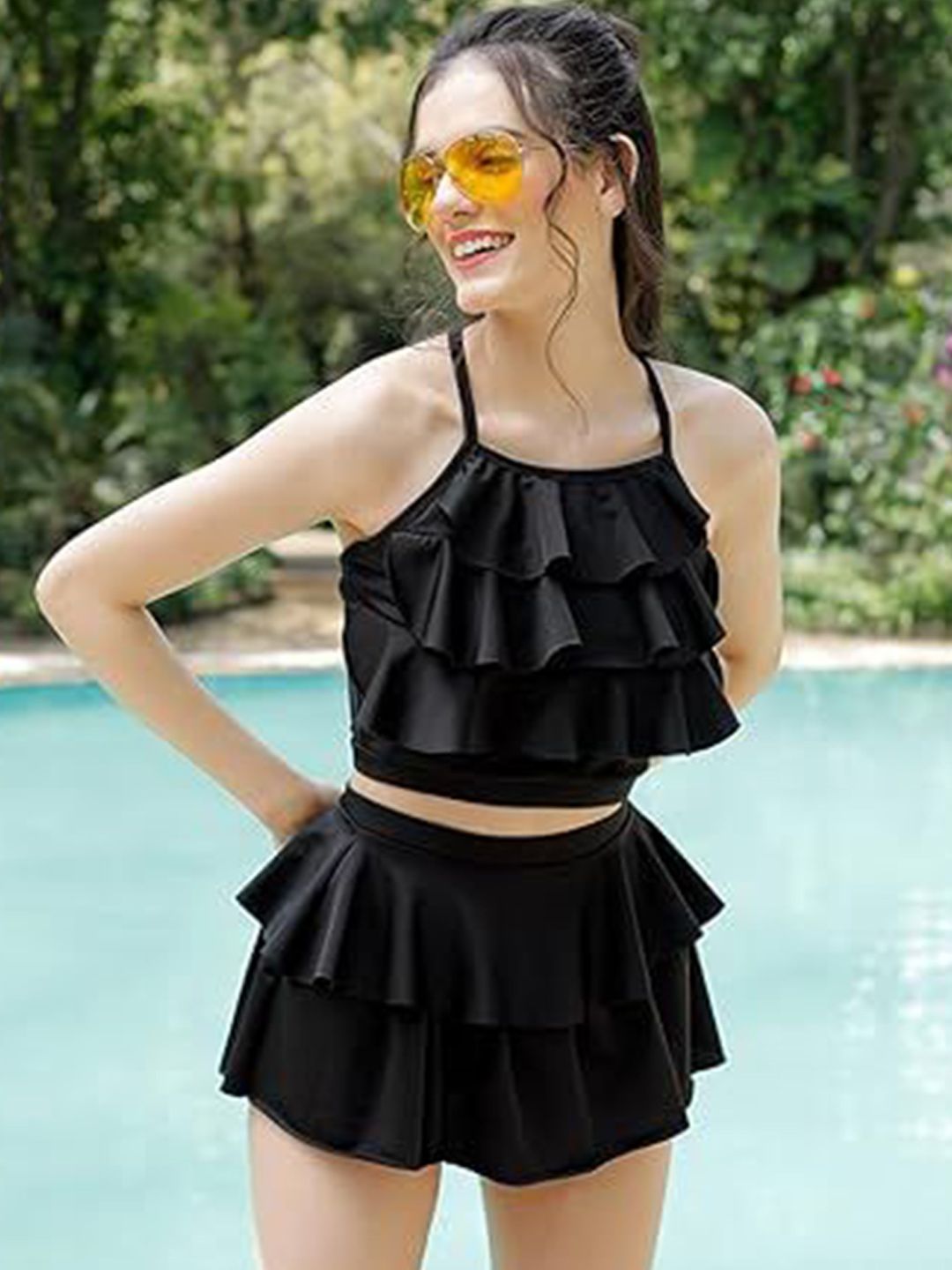 CUKOO Women Padded Ruffle Detail Two Piece Swim Set-image-5