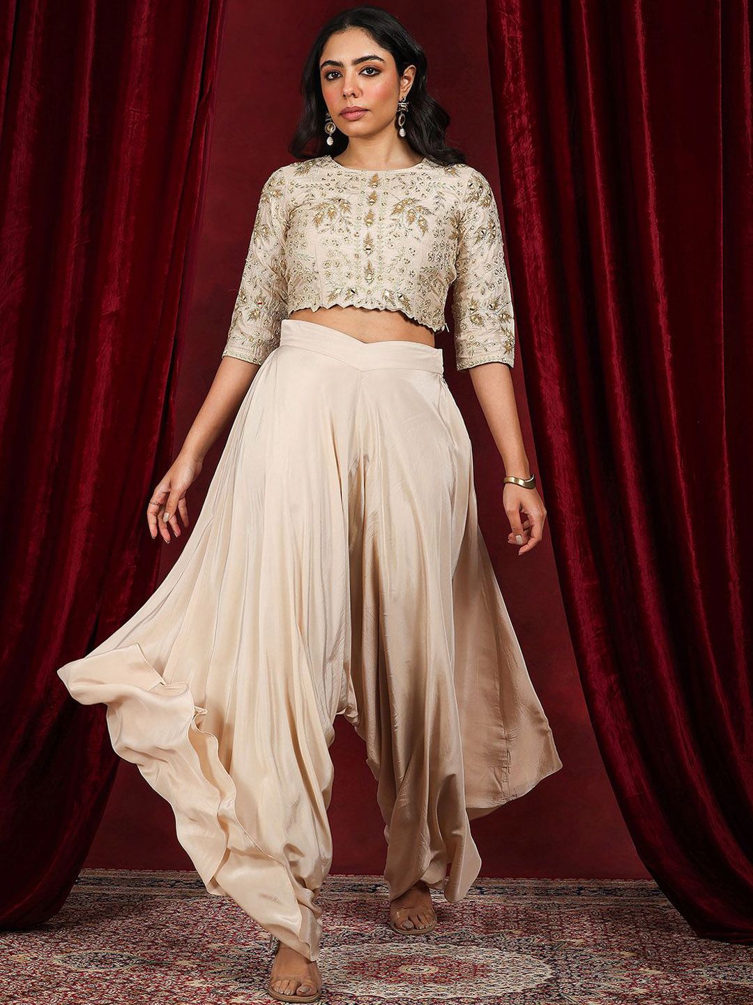 Libas Art Embellished Top With Palazzos Co-Ords-picture-30