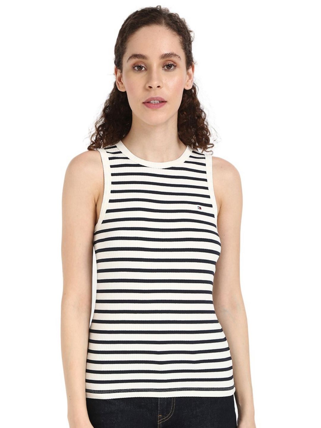 Tommy Hilfiger Women Striped Round Neck Cotton T-shirt-picture-40