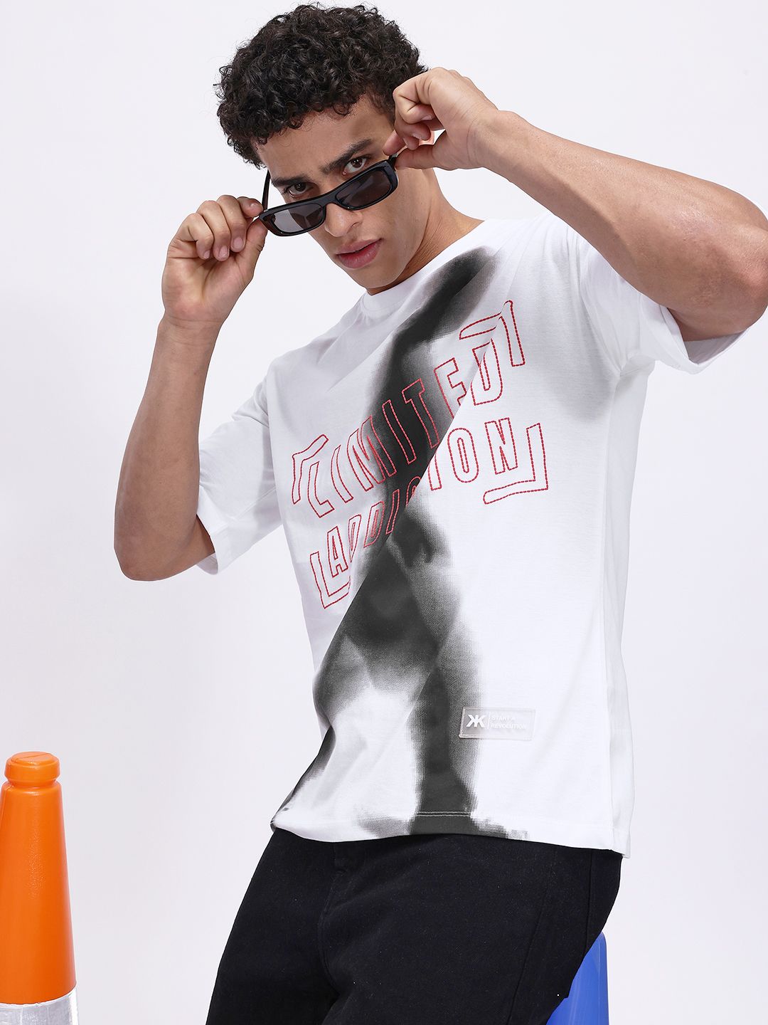 Kook N Keech Shadow Print Drop-Sleeves Pure Cotton Oversized Tshirt with Typography Detail-picture-16