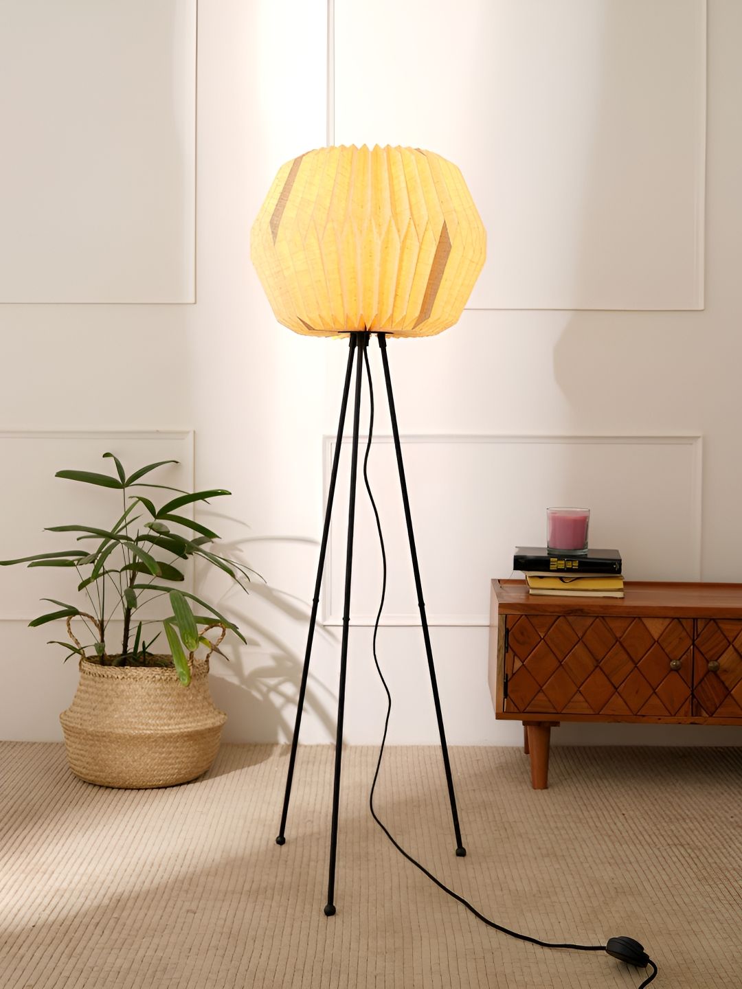 FIG Lifo Off White Textured Linen Spherical Shaped Floor Lamp-picture-36