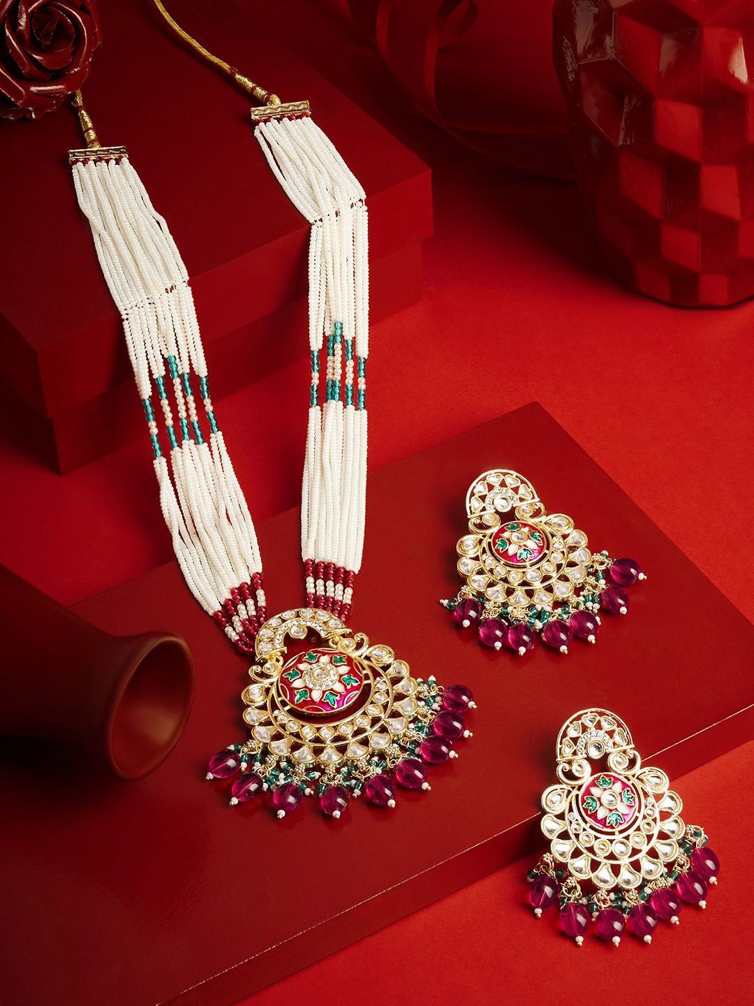 Zaveri Pearls Gold-Plated Stone-Studded & Beaded Jewellery Set-picture-11