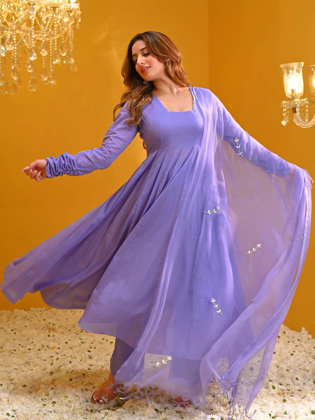 GoSriKi Square Neck Anarkali Kurta With Palazzos And Dupatta
