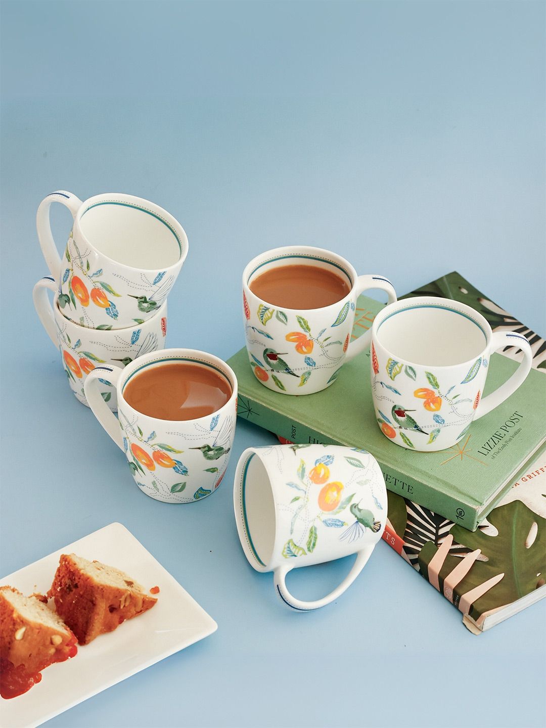CLAY CRAFT White & Blue Printed Ceramic Glossy Cups Set of Cups and Mugs-image-5