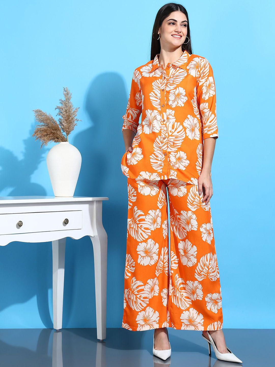 HIVA TRENDZ Floral Printed Shirt Collar Shirt With Trouser